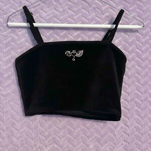 Forever 21 Black Crop Top with Pink Embroidery